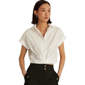 Ralph Lauren Women's White Twist-Front Cotton Broadcloth Shirt Size 4